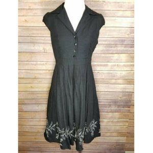 PS..Style Black Linen A-Line Pleated Flare Dress